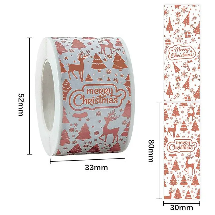 120PCs Rectangle Hot Rose Gold Christmas Tree Merry Chrsitmas Sticker Christmas Label tape