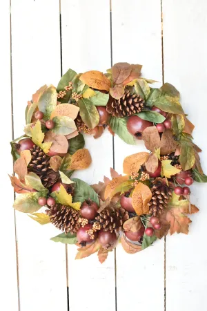 24" Faux Fall Pomegranate Berry Pine Cone Wreath