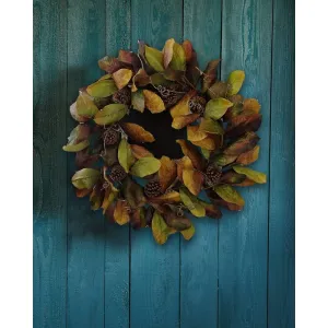 30" MAGNOLIA LEAF WREATH Green Brown