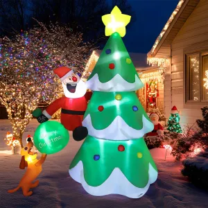 7FT Christmas Inflatables Outdoor Decorations Blow Up Santa Claus Reindeer Dog, Green