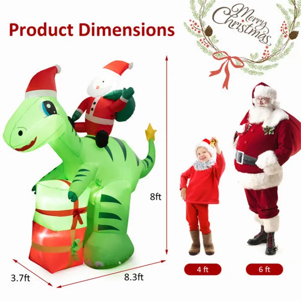 8 Feet Christmas Decoration Inflatable Santa Claus Dinosaur Decoration