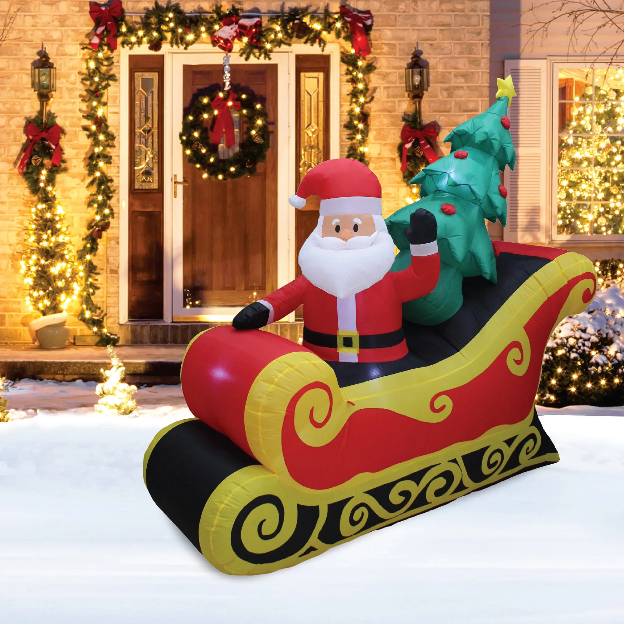 A Holiday Company 7 Ft Wide Inflatable Santa on Sleigh Lawn Decoration(Open Box)