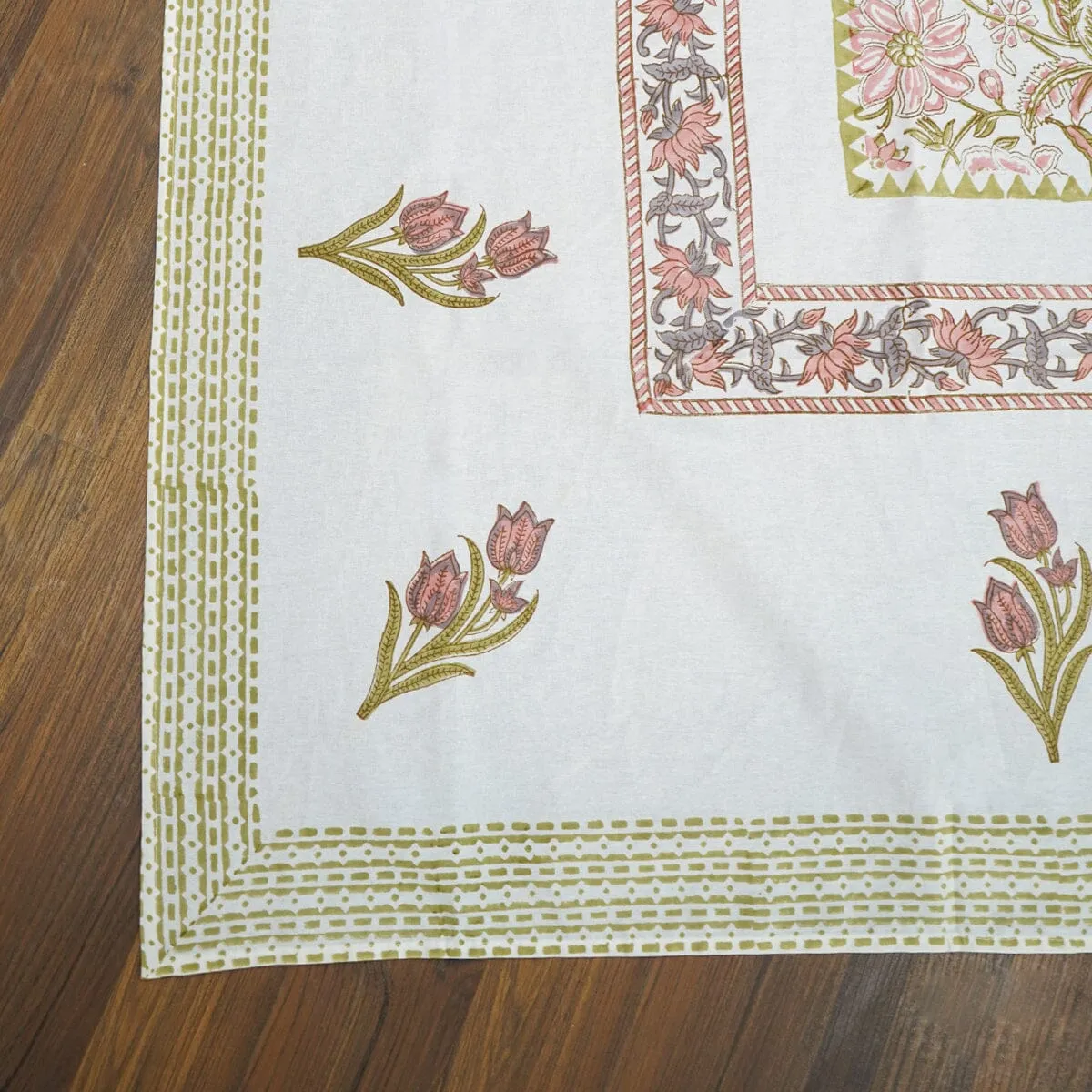 Afjali Tulip Floral Block Printed Table Cover