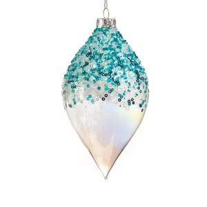 Aqua Sequin Clear Glass Double Point Ornament