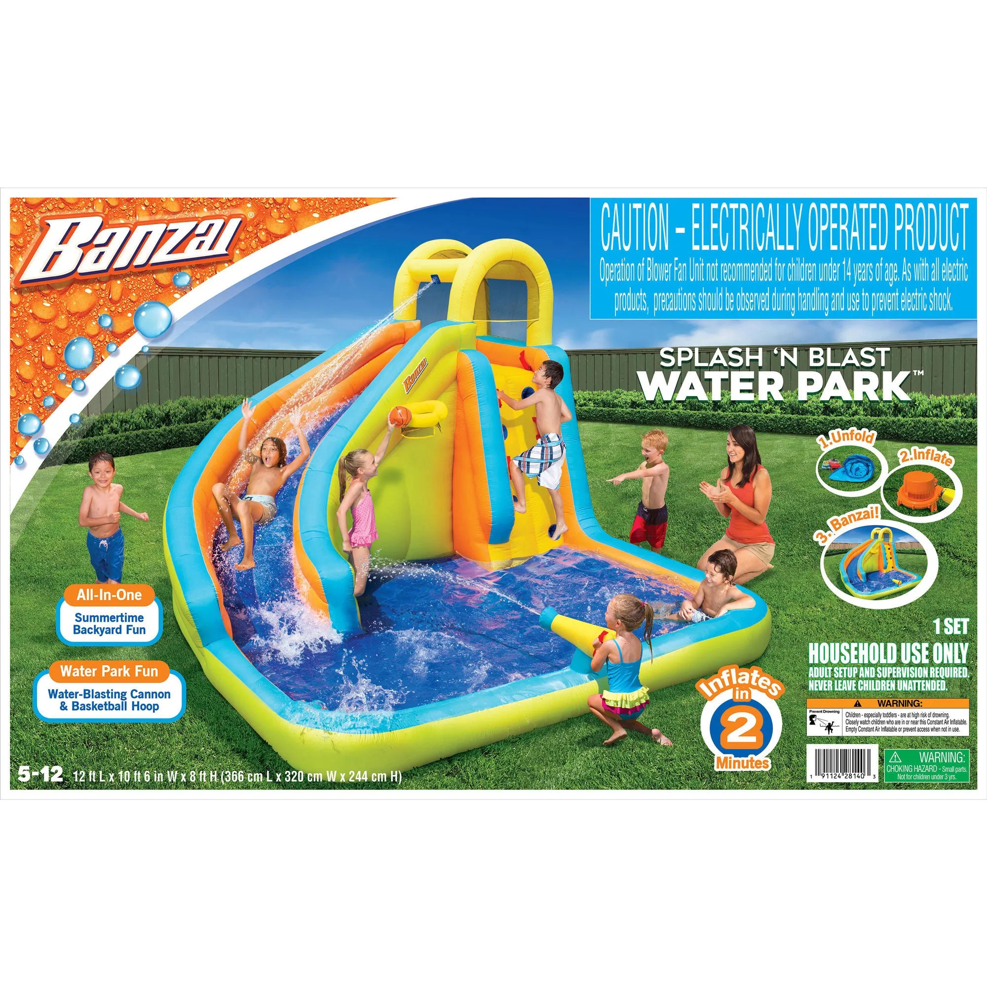 Banzai 28140 Splash 'N Blast Kids Backyard Inflatable Water Slide Park (Used)