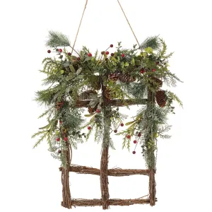 Berry/ Pine Cone/Pine Window Wreath Brown Green, 25.6in H x 5.9in W x 23.6in L