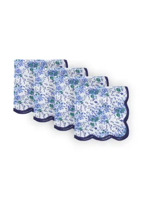 Blue Floral Block Print Scalloped Napkins (set of 4)