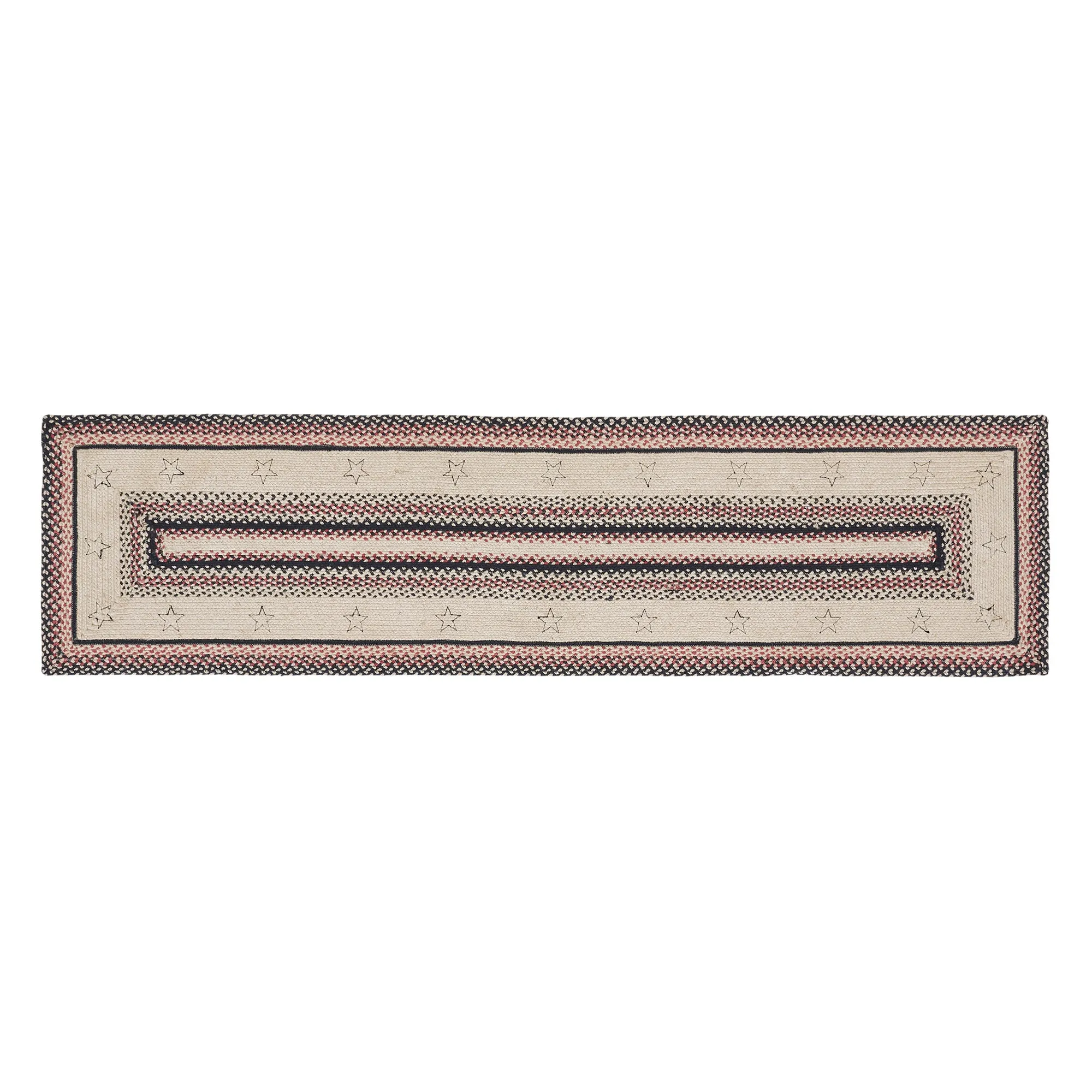 Colonial Star Rectangle Braided Rug 24x96" Runner - with Pad