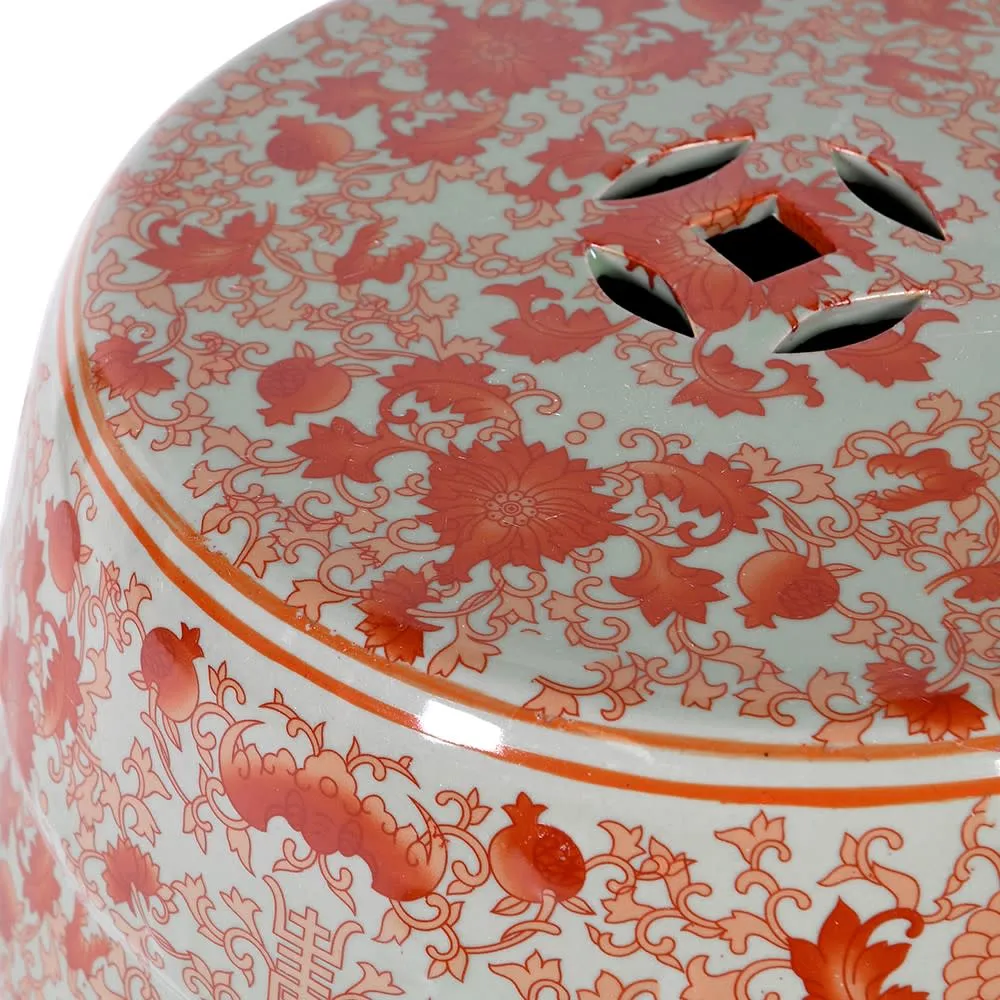 Coral Floral Ceramic Stool