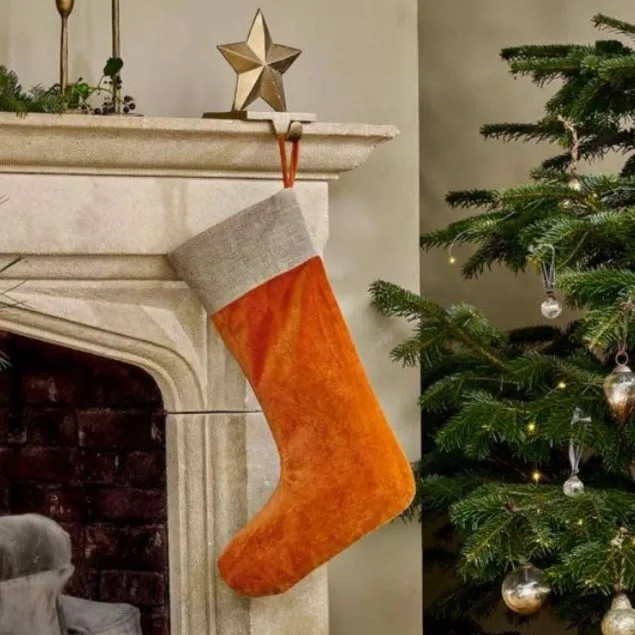 Cotton Velvet and Linen Christmas Stocking