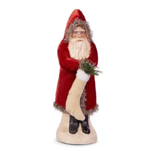 Dark Red Velvet Santa with Stocking