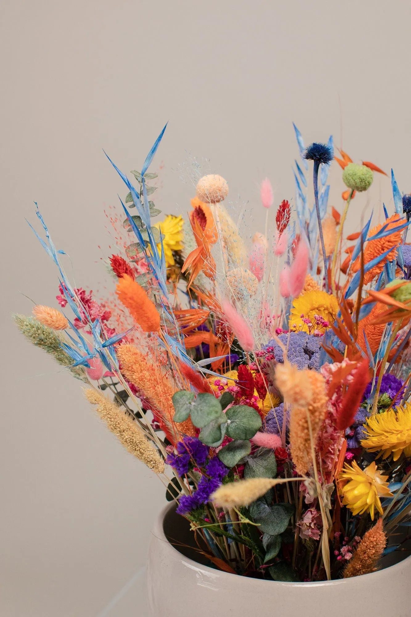 Dried Colourful Wildflowers & Preserved Eucalyptus Loose Flowers Centerpiece and Vase Arrangement / Ceremony Flowers