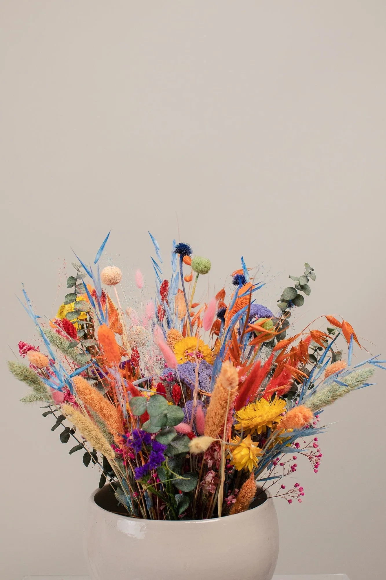 Dried Colourful Wildflowers & Preserved Eucalyptus Loose Flowers Centerpiece and Vase Arrangement / Ceremony Flowers