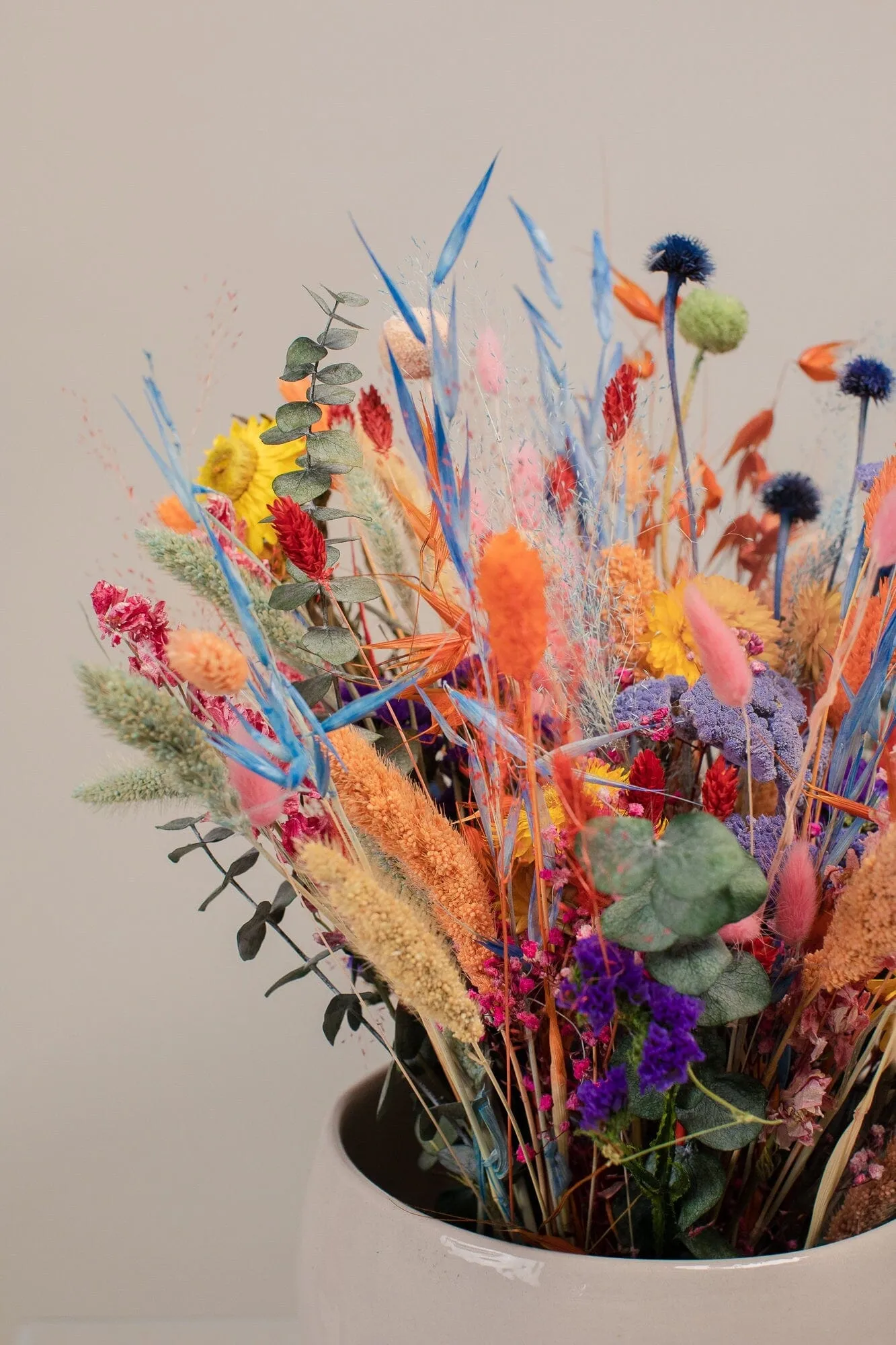 Dried Colourful Wildflowers & Preserved Eucalyptus Loose Flowers Centerpiece and Vase Arrangement / Ceremony Flowers