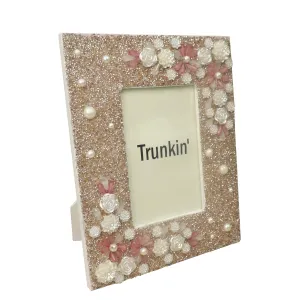 Floral Hand Beaded Photo Frame in Pink, 4" x 6" In