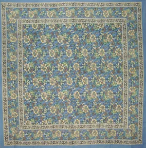 Floral Print Square Cotton Tablecloth 70" x 70" Baby Blue