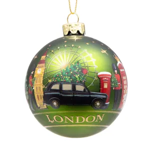 Gisela Graham London Scene Glass Bauble Christmas Decoration - Green