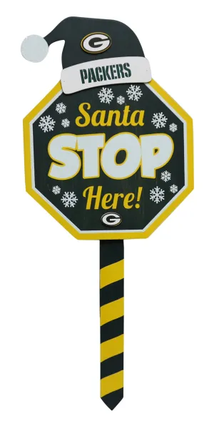 Green Bay Packers Santa Stop Here! 25" Lawn Sign