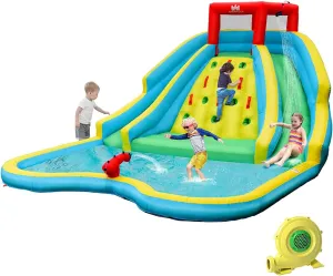 Inflatable Water Slide, 15X12Ft Mega Waterslide Park Backyard Outdoor with Dual Slides for Racing Fun/Heavy Climbing Wall/735W Blower, Water Slides Inflatables for Big Kids Adults Party Gifts