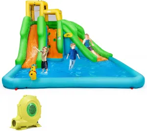 Inflatable Water Slide, 6 in 1 Giant Waterslide Park for Kids Outdoor Fun with 480W Blower, 2 Slides, Splash Pool, Blow up Water Slides Inflatables for Kids and Adults Backyard Party Gifts