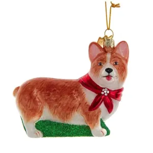 Kurt Adler Corgi with Red Scarf Glass Ornament