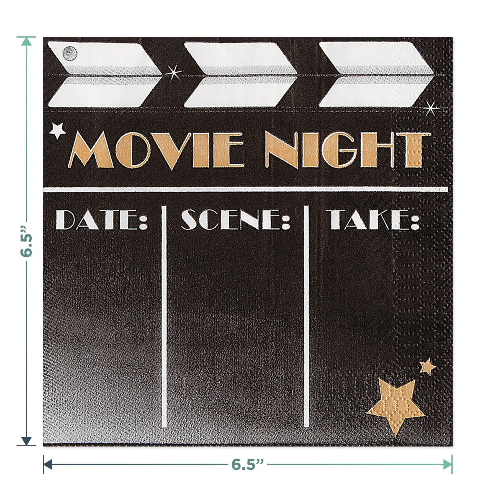 Movie Night Party Pack - Paper Dinner Plates, Lunch Napkins, Film Strip Table Runner, and Metallic Hanging Stars (Serves 16)