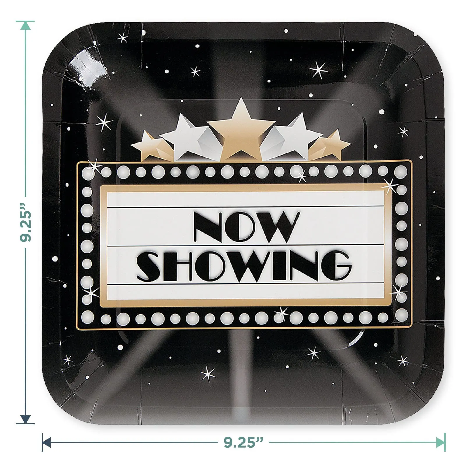 Movie Night Party Pack - Paper Dinner Plates, Lunch Napkins, Film Strip Table Runner, and Metallic Hanging Stars (Serves 16)