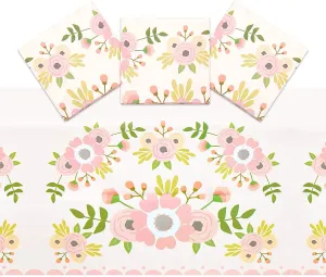 Pink Floral Plastic Tablecloth for Wedding (54 x 108 in, 3 Pack)