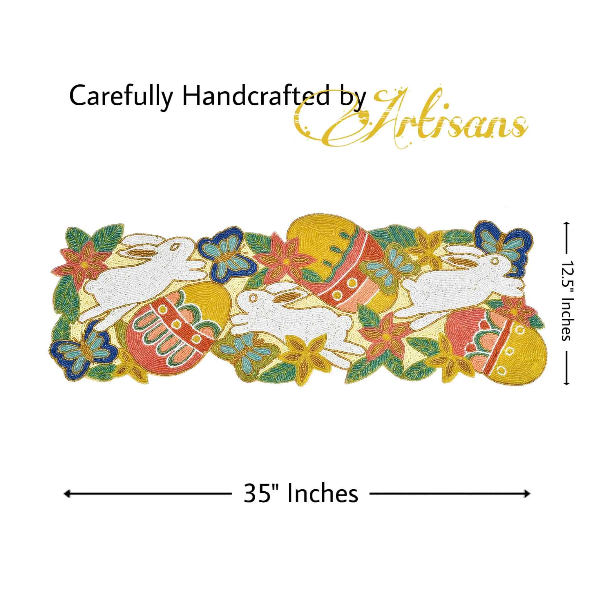 Rascally Rabbits Bead Embroidered Table Runner in Multi