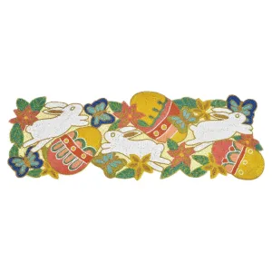 Rascally Rabbits Bead Embroidered Table Runner in Multi