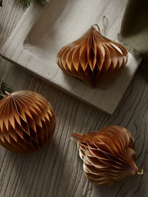 Set of 3 Rust Paper Bauble Decorations