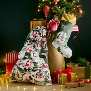 Showtime Printed Velvet Xmas Stocking   Sack Multicolour