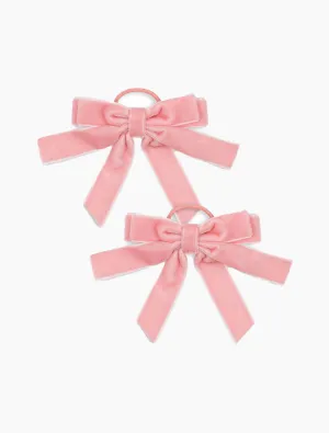 Velvet Double Bow with Elastic - 2 Pack in Peony Pink