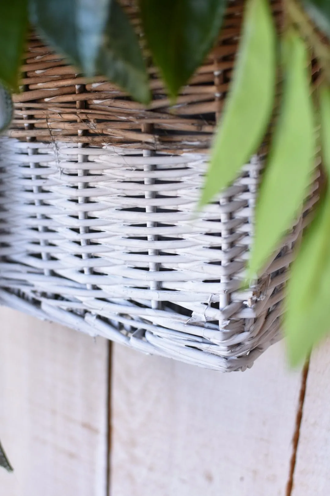 White   Green Laurel and Hydrangea Basket Blue/Green Bow